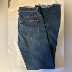 7 For All Mankind Distressed Blue Ankle Jeans